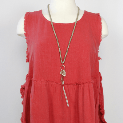 Gray Beaded Charm Necklace