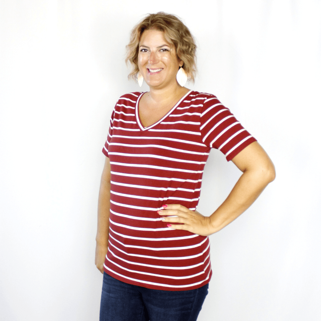 Short Sleeve Vneck Stripe Top