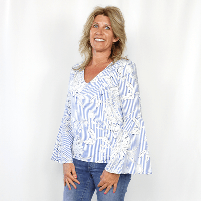 Floral Stripe Bell Sleeve Top
