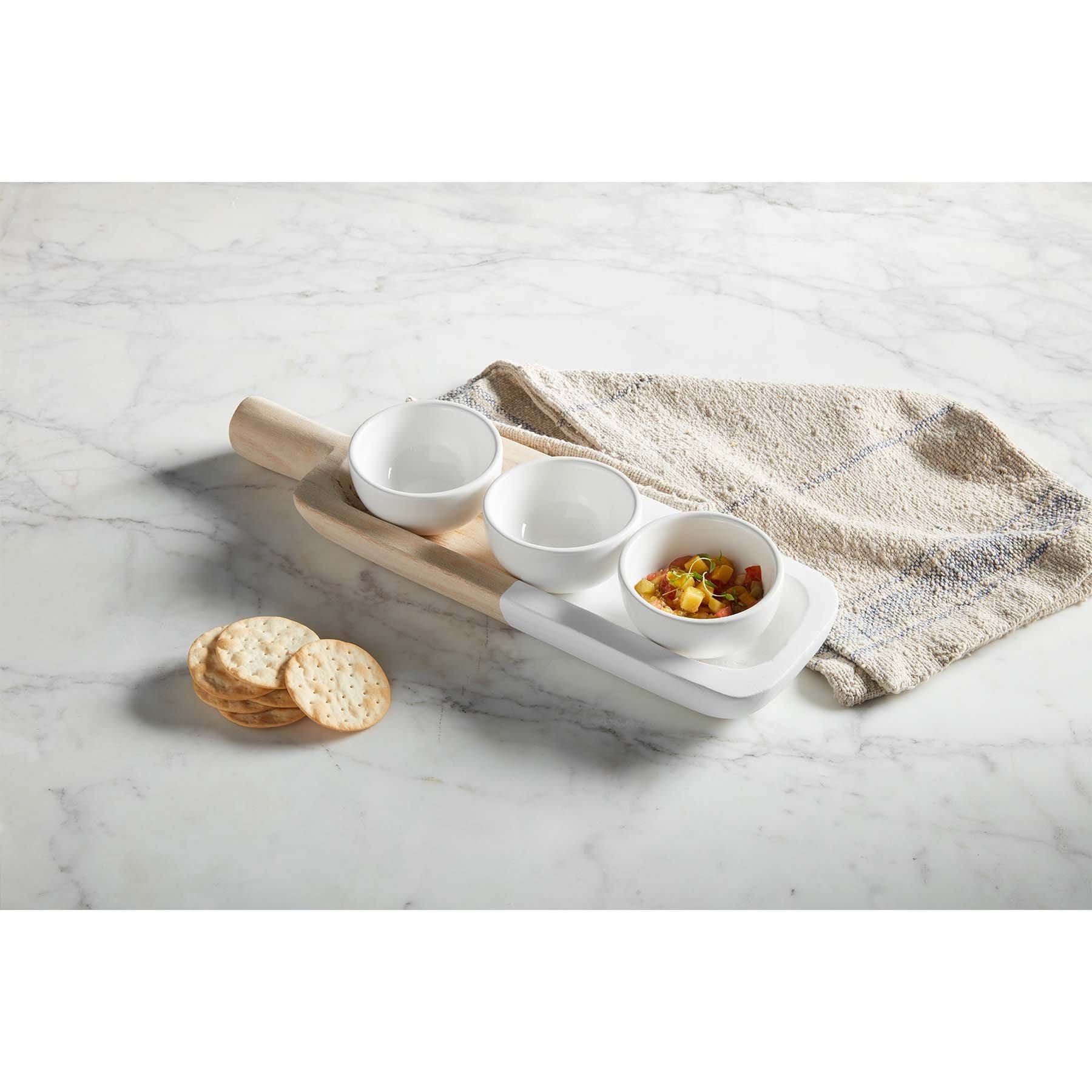 Paulownia Tray Ceramic Dip Bowl
