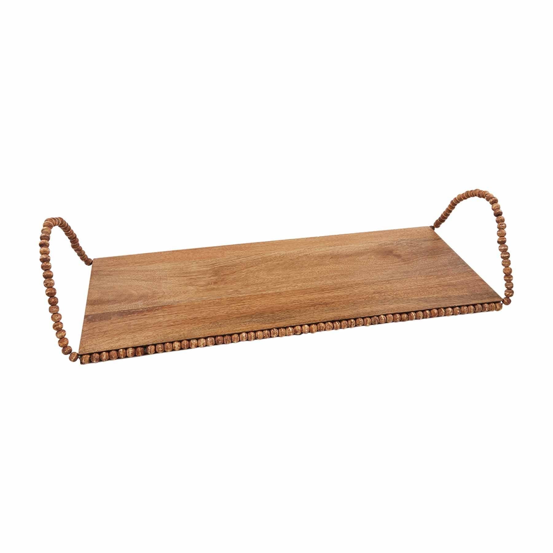 Large Beaded Handle Wood Tray