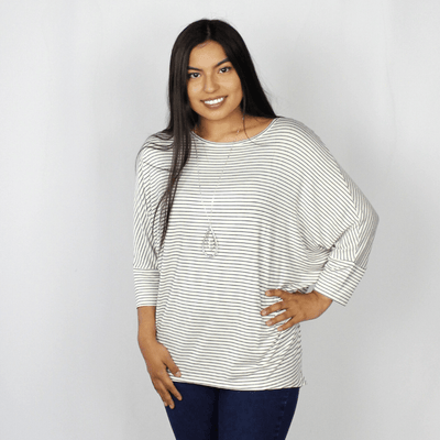 Black and white 3/4 sleeve striped shirt