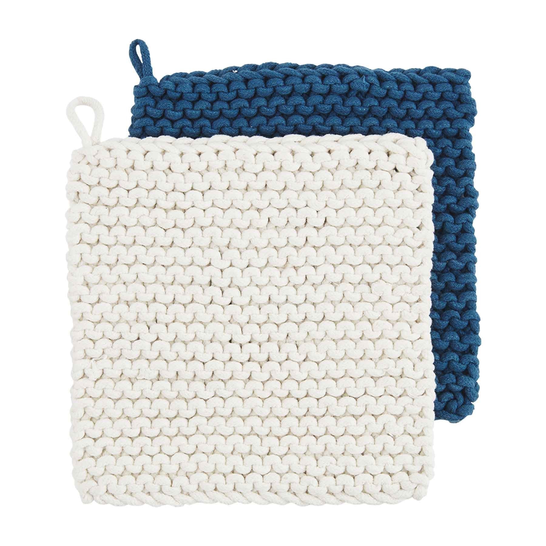 White & Blue Crochet Pot Holder