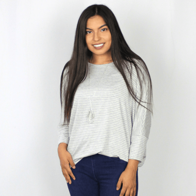Black and white 3/4 sleeve striped shirt