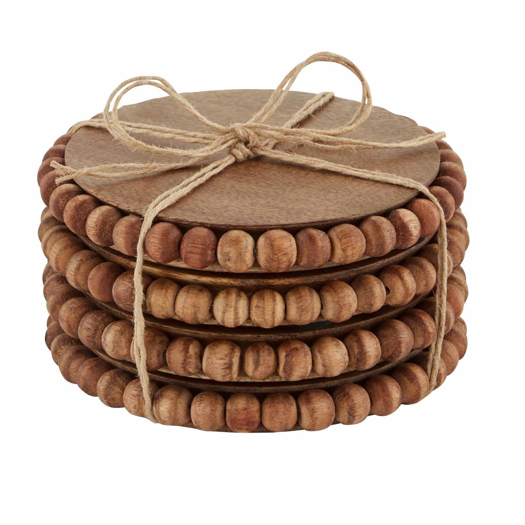 Beaded Wood Coaster Set