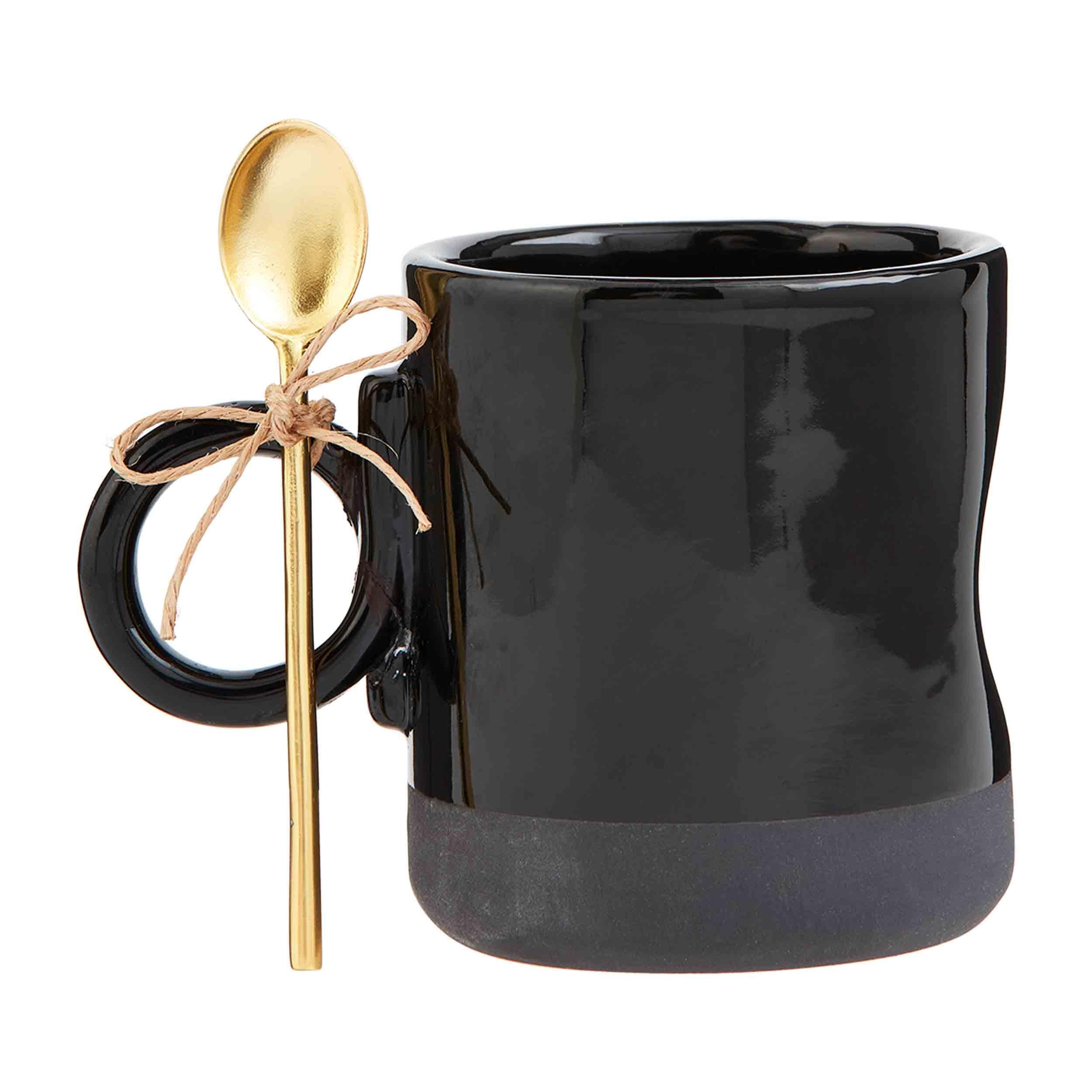 Black Stoneware Mug w/Spoon