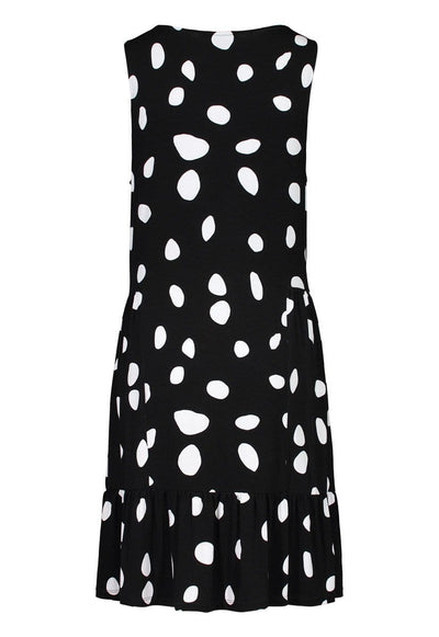 Jet Black Printed Vneck Sleeveless Dress