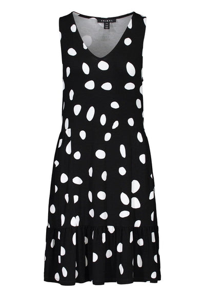 Jet Black Printed Vneck Sleeveless Dress