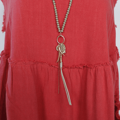 Gray Beaded Charm Necklace