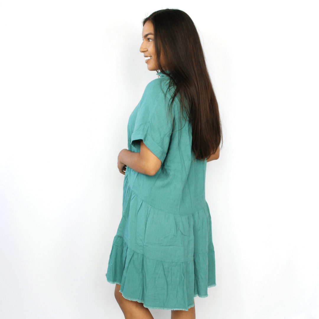 Jade green tiered ruffle dress