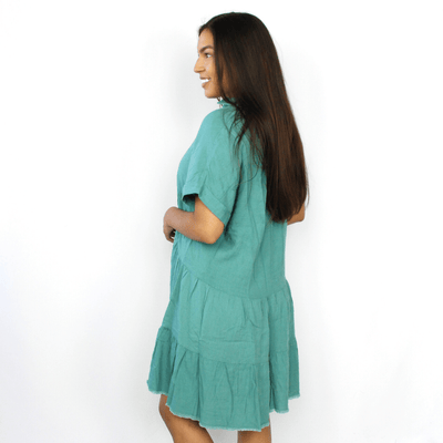 Jade green tiered ruffle dress