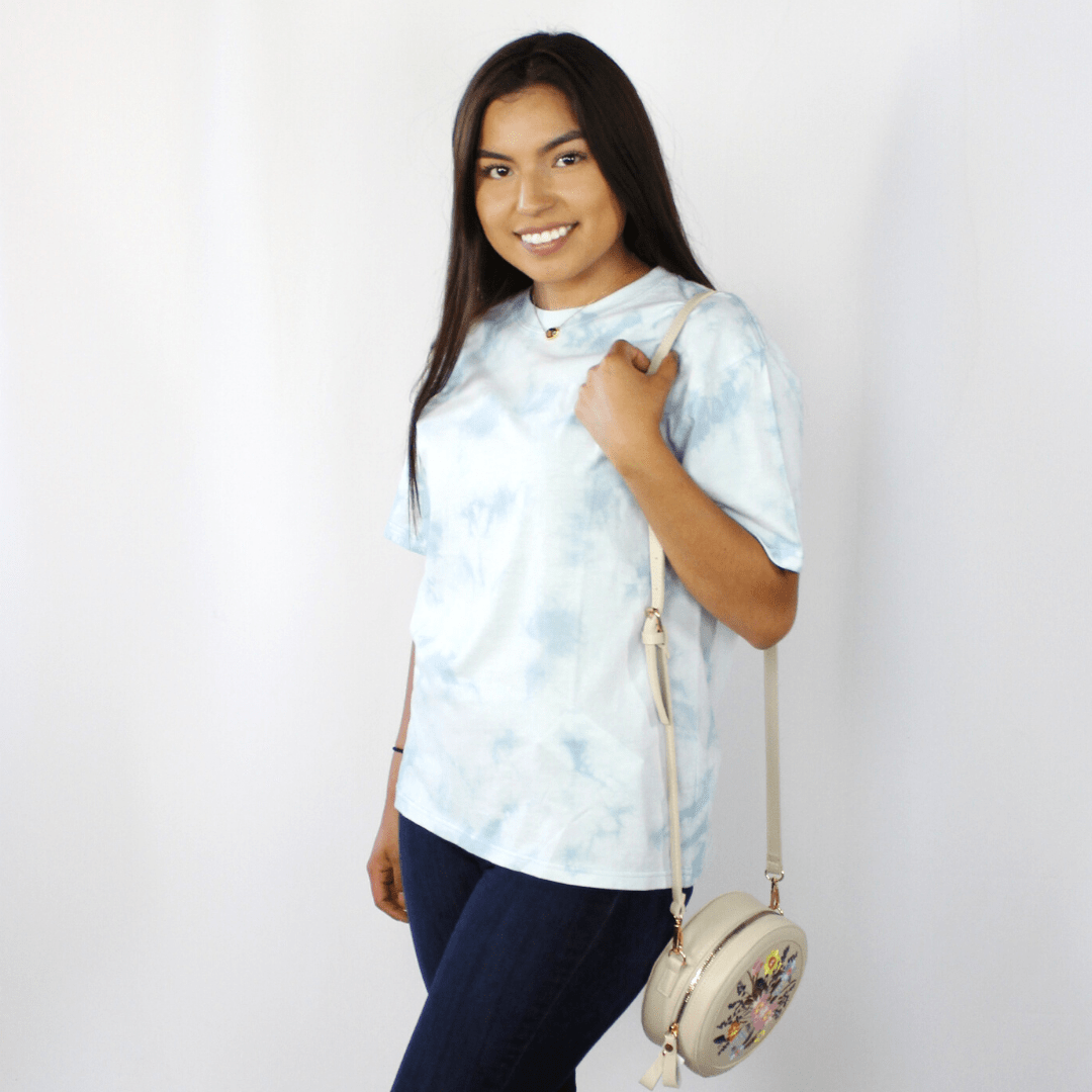 Light blue tie dye short sleeve shirt