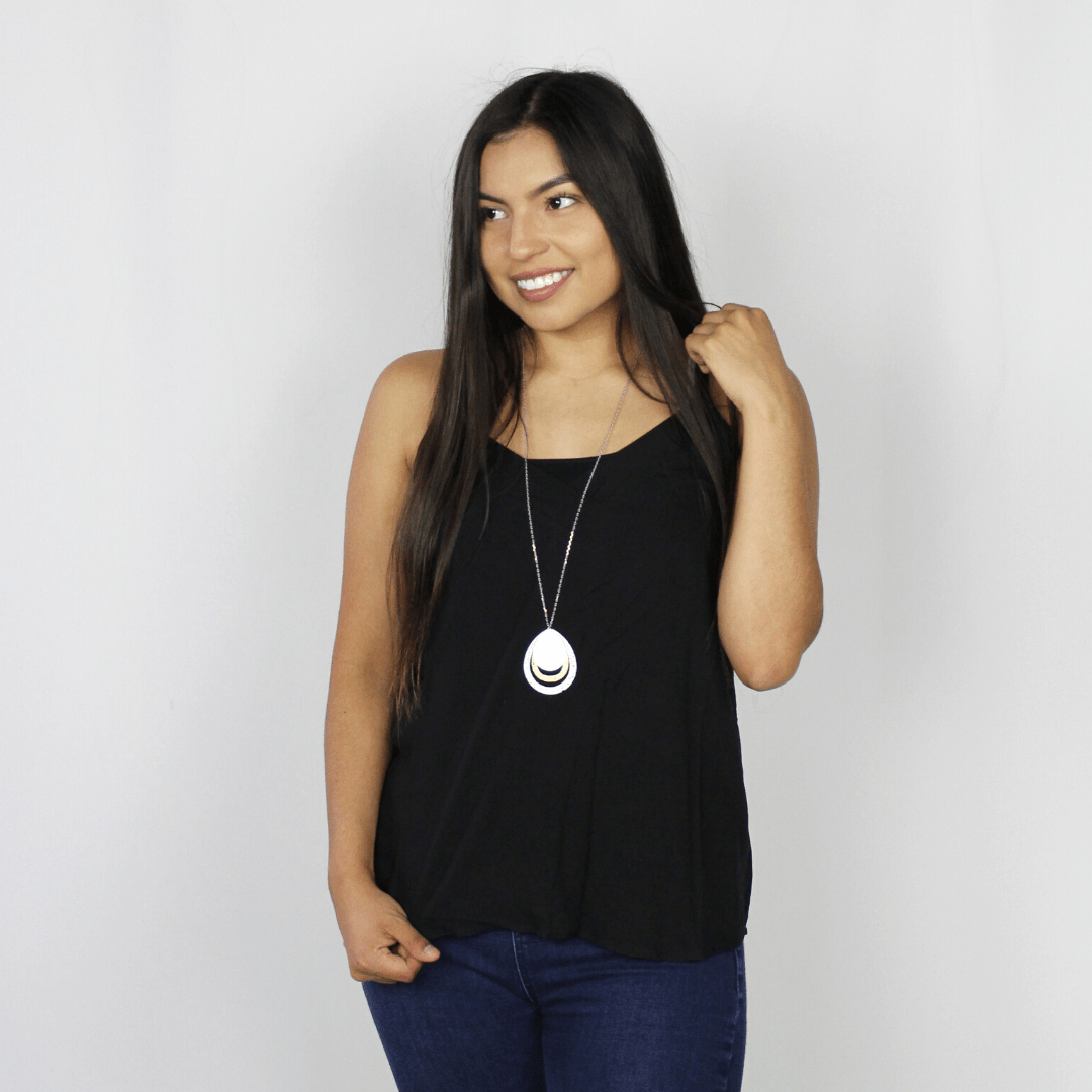 Black woven tank top, scoop neck