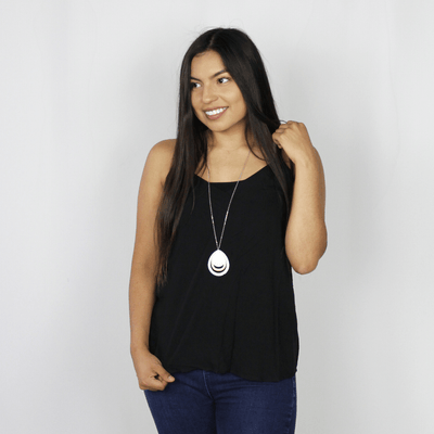 Black woven tank top, scoop neck