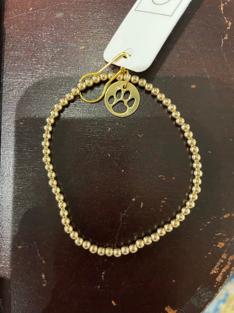 Classic Gold 3mm Bead Bracelet - Paw Print
