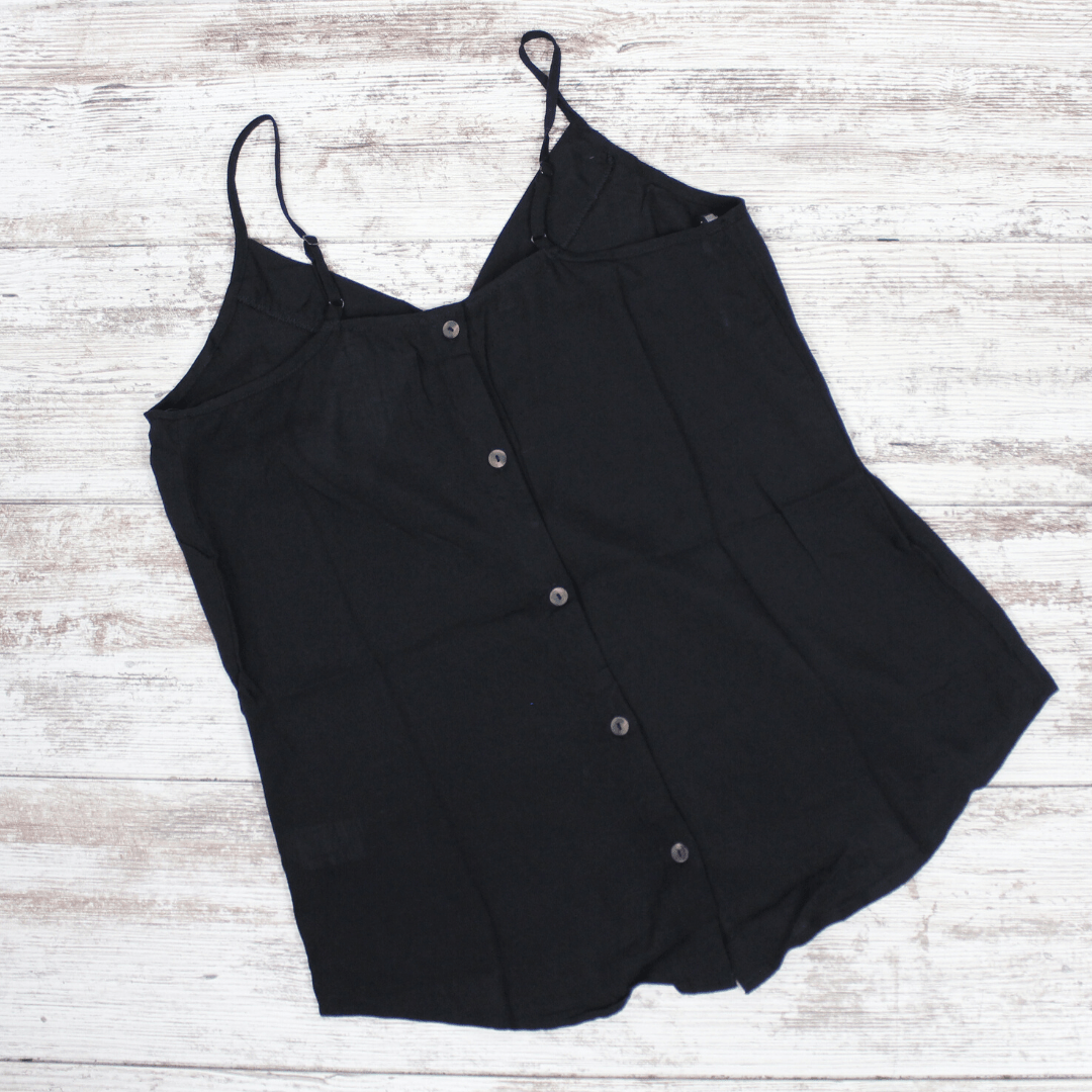 Black Vneck Woven Tank