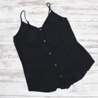 Black Vneck Woven Tank