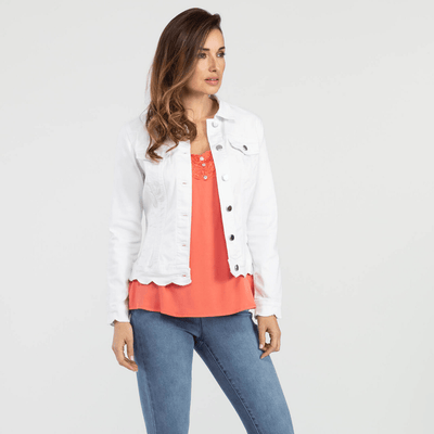 White denim jacket with scallop hem