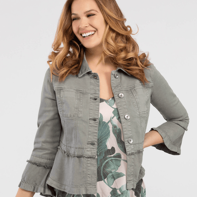 Green military jacket bell sleeve buttoned