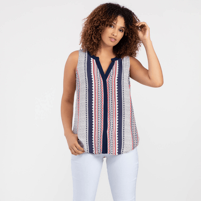 Pink and blue multicolor striped tank top blouse