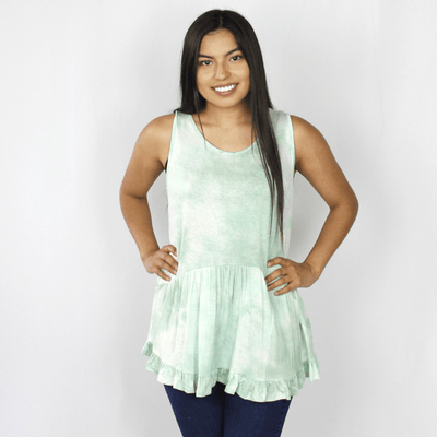 Light green tie-dye peplum ruffle tank top