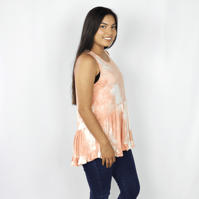 Orange tie-dye peplum ruffle tank top