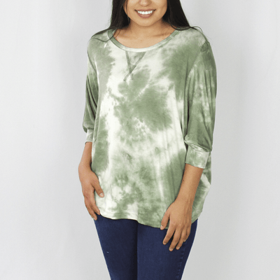 Green tie-dye 3/4 length sleeve shirt