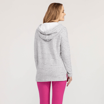 Black and white striped quarter zip hoodie