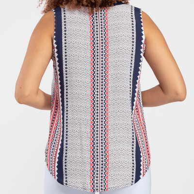 Pink and blue multicolor striped tank top blouse