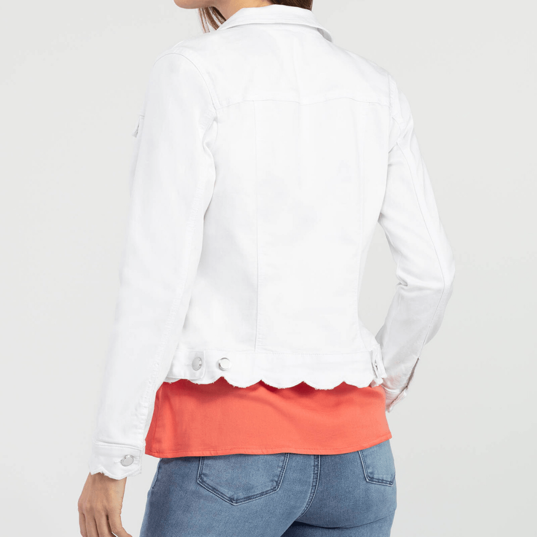 White denim jacket with scallop hem