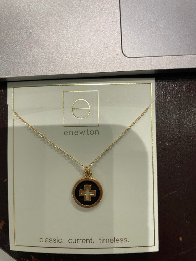16" Necklace Gold - Signature Cross Gold Disc - Onyx