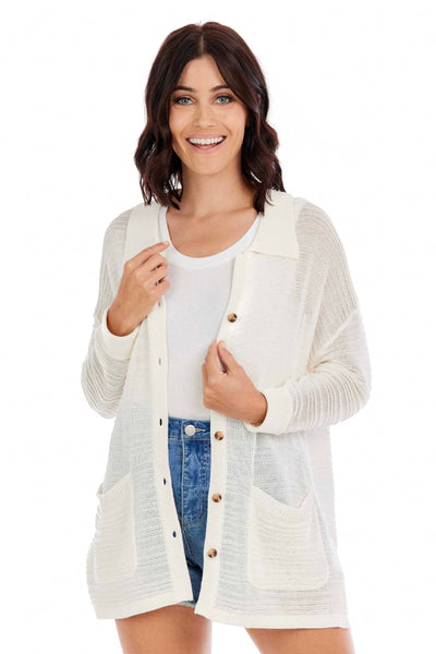 White Textured Cardigan