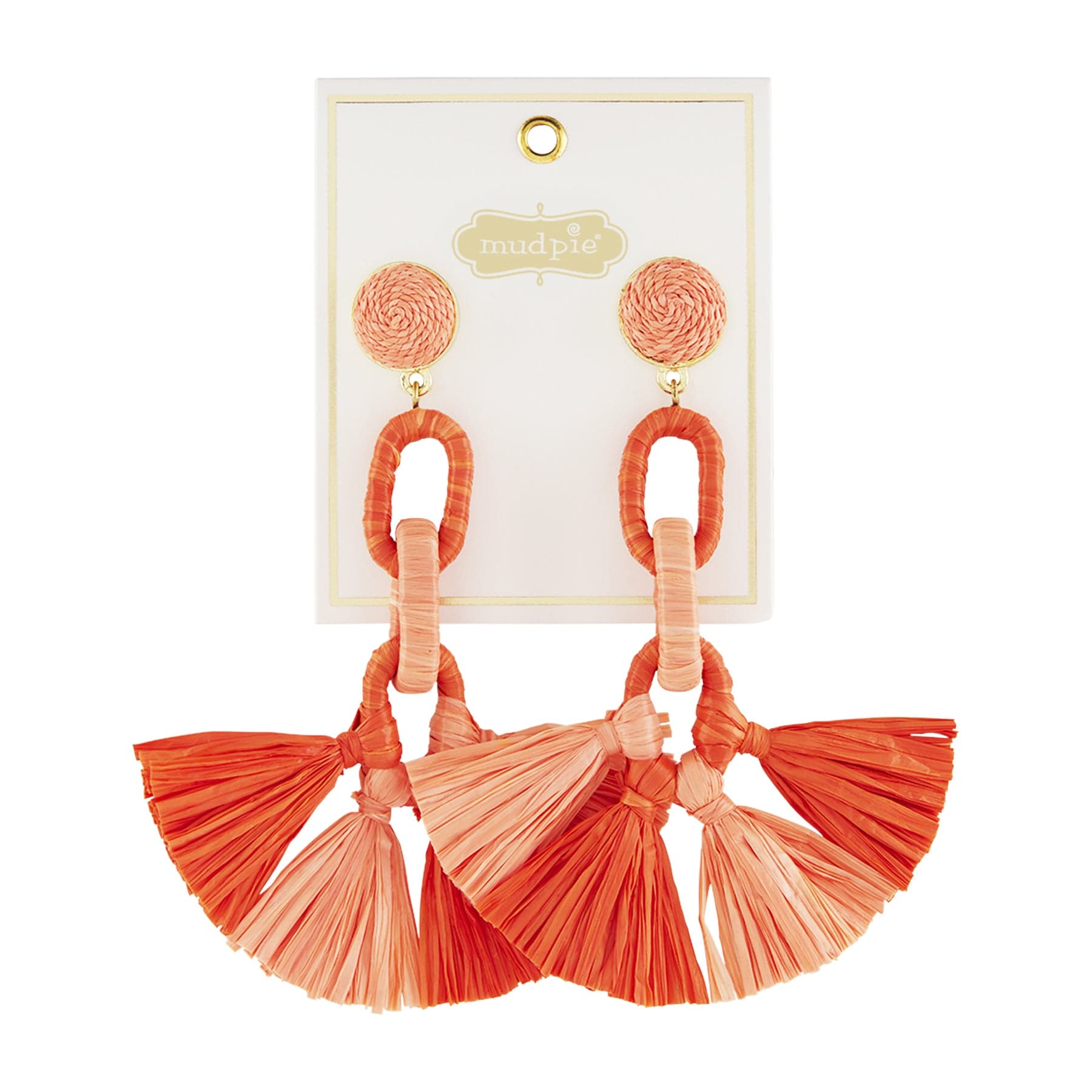 Coral Raffia Tassel Earring