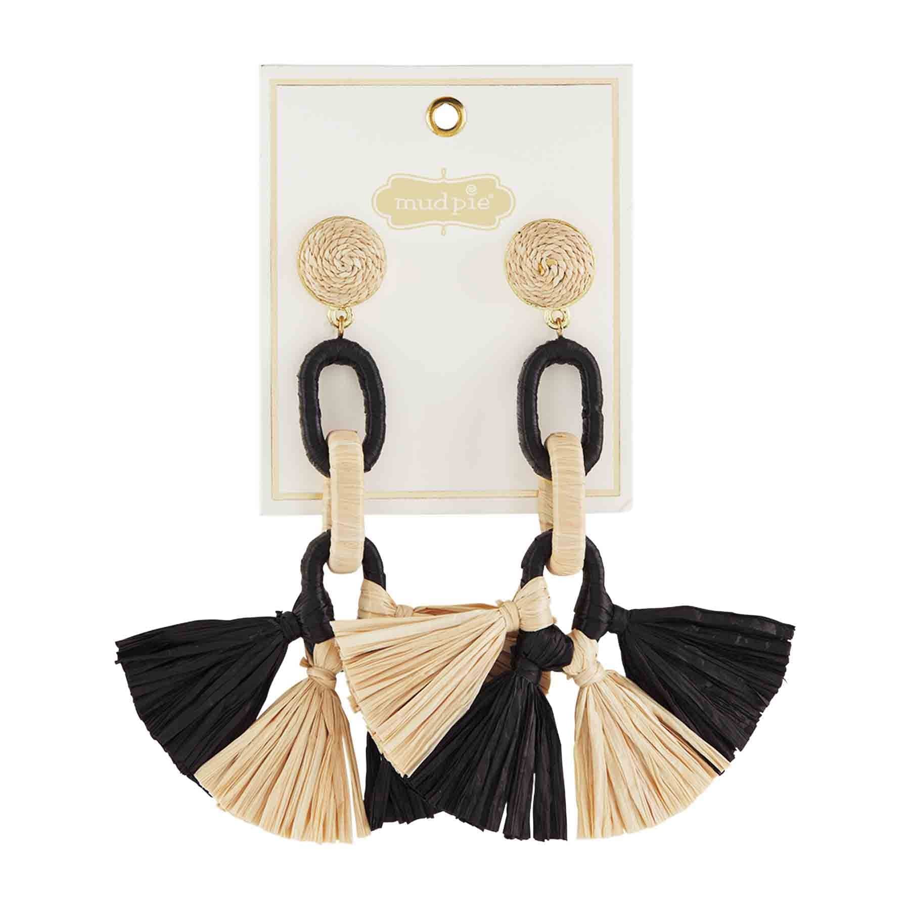 Tan Raffia Tassel Earring