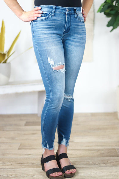 hi-rise lightly ripped skinny jeans