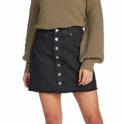 Black Fitz Button Front Skirt