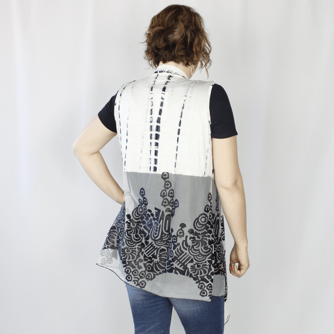 White and gray cardigan vest, swirl pattern