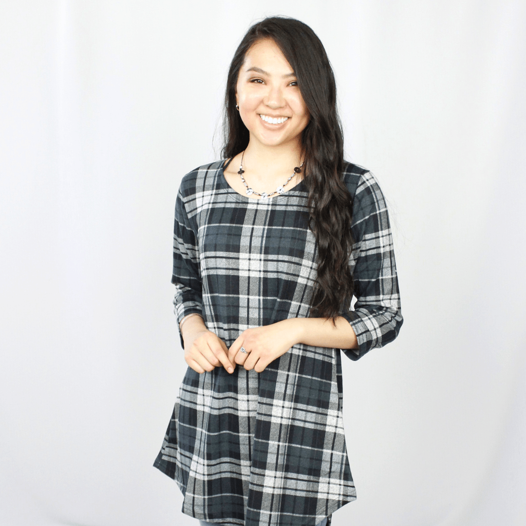 Green Plaid Asymmetrical Tunic