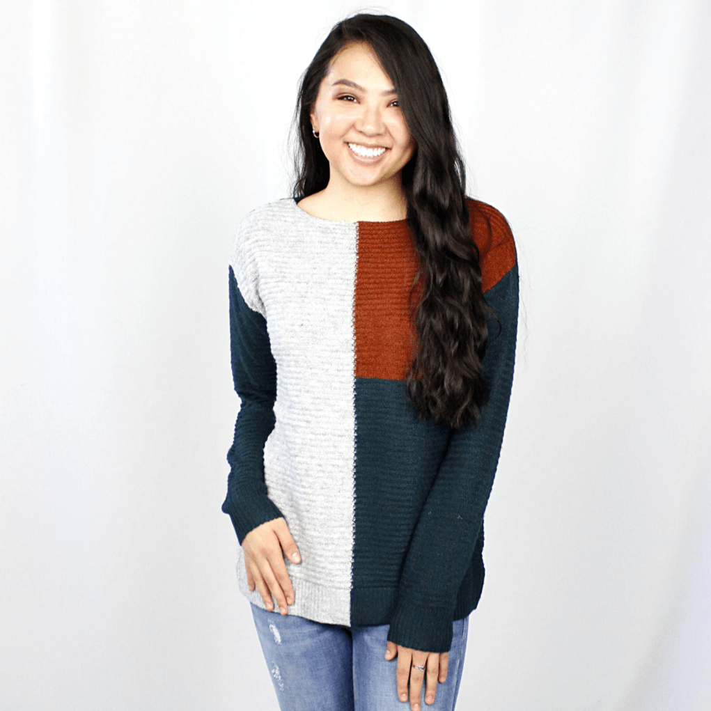 Ribbed Colorblock Pullover Sweater