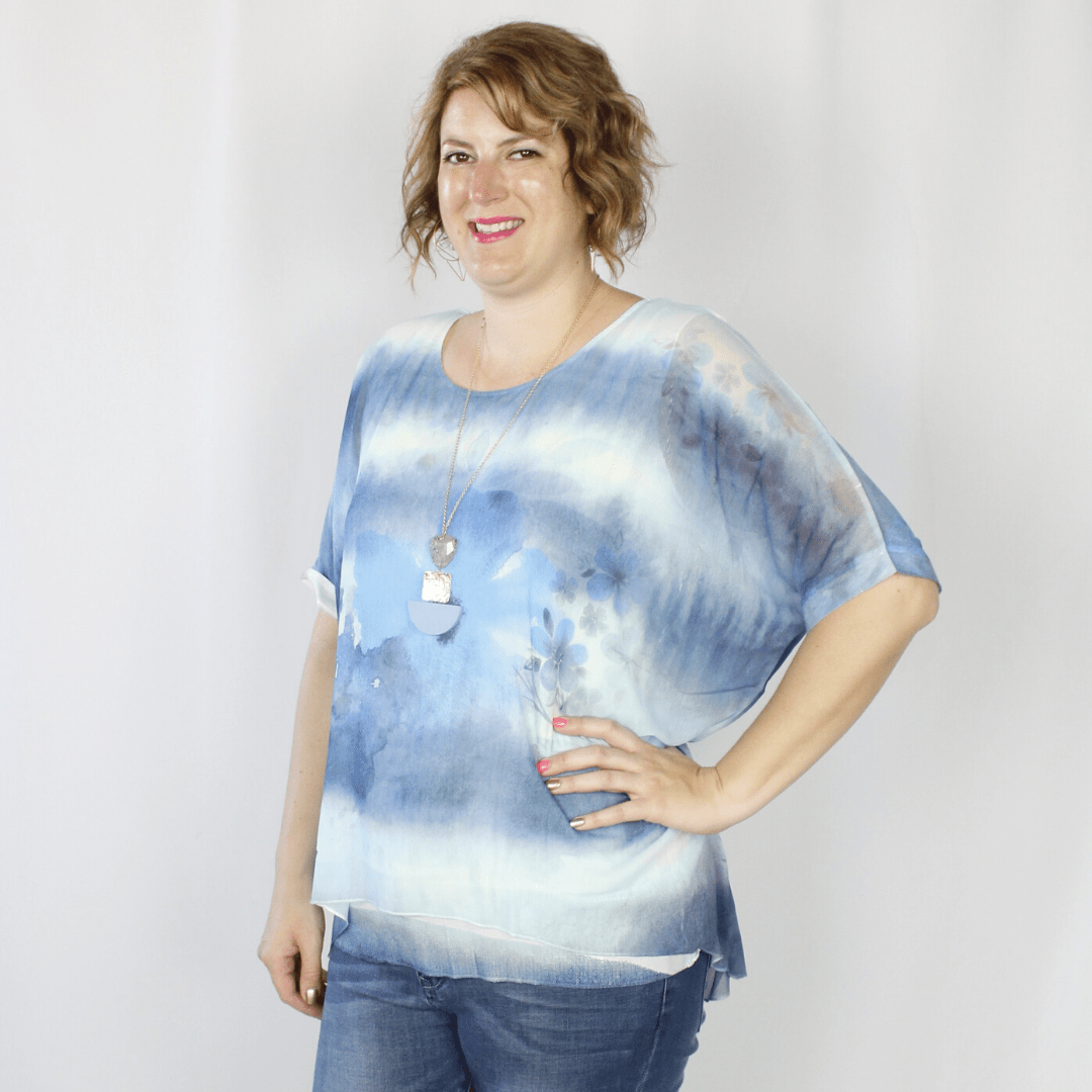 Ombre Blue Flower Top