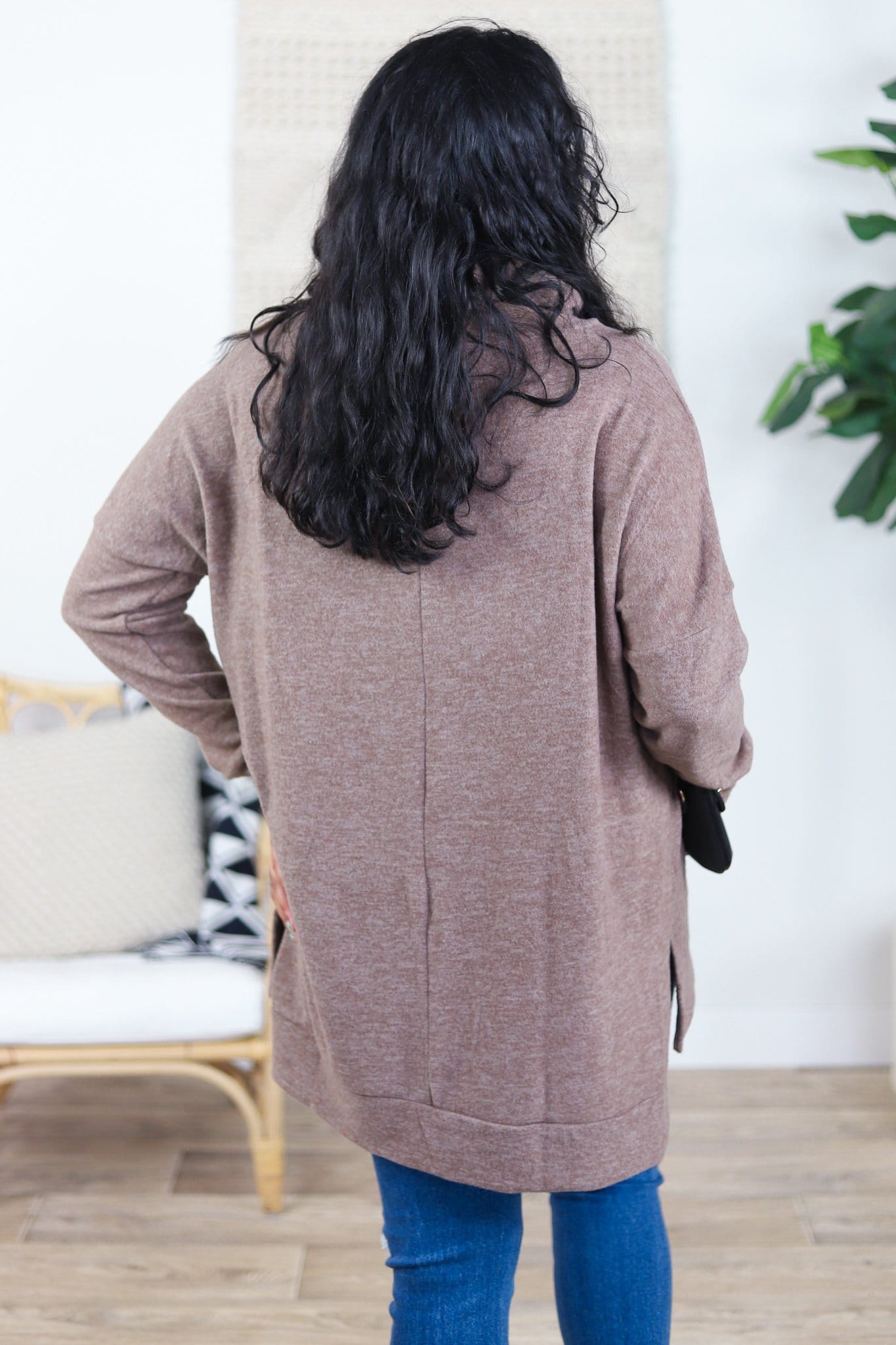 Brushed Cowl Neck Tunic Sweater