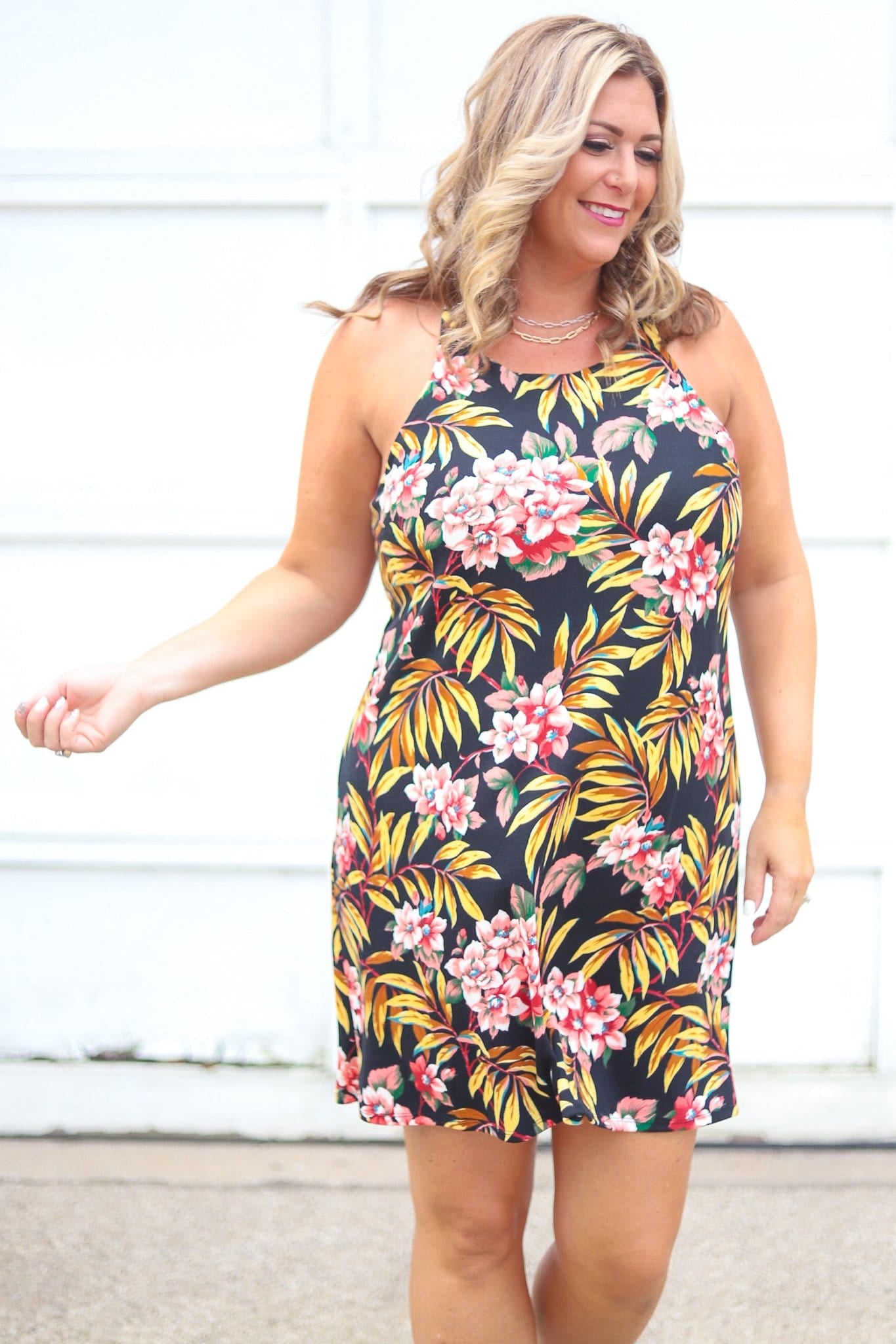 Tropical Printed Halter Dress