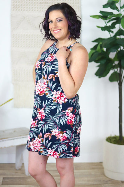 Tropical Printed Halter Dress
