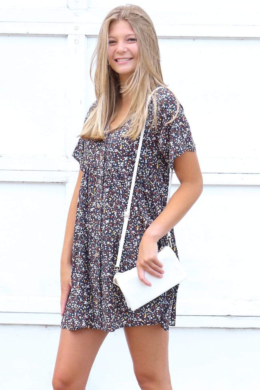 Dark Navy Floral Printed Tiered Dress