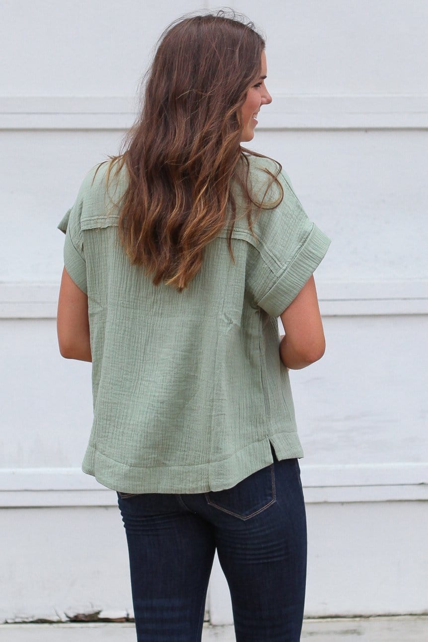 Short Sleeve Button Front Top