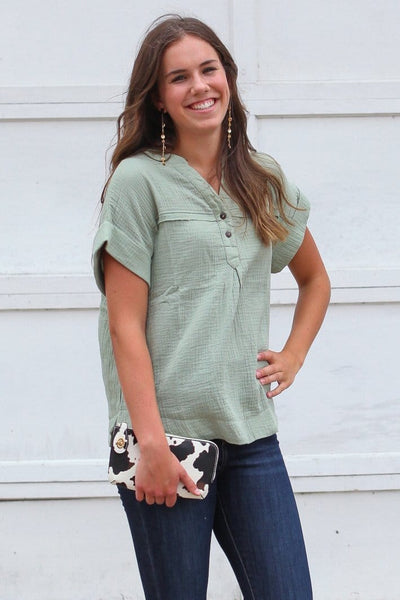 Short Sleeve Button Front Top