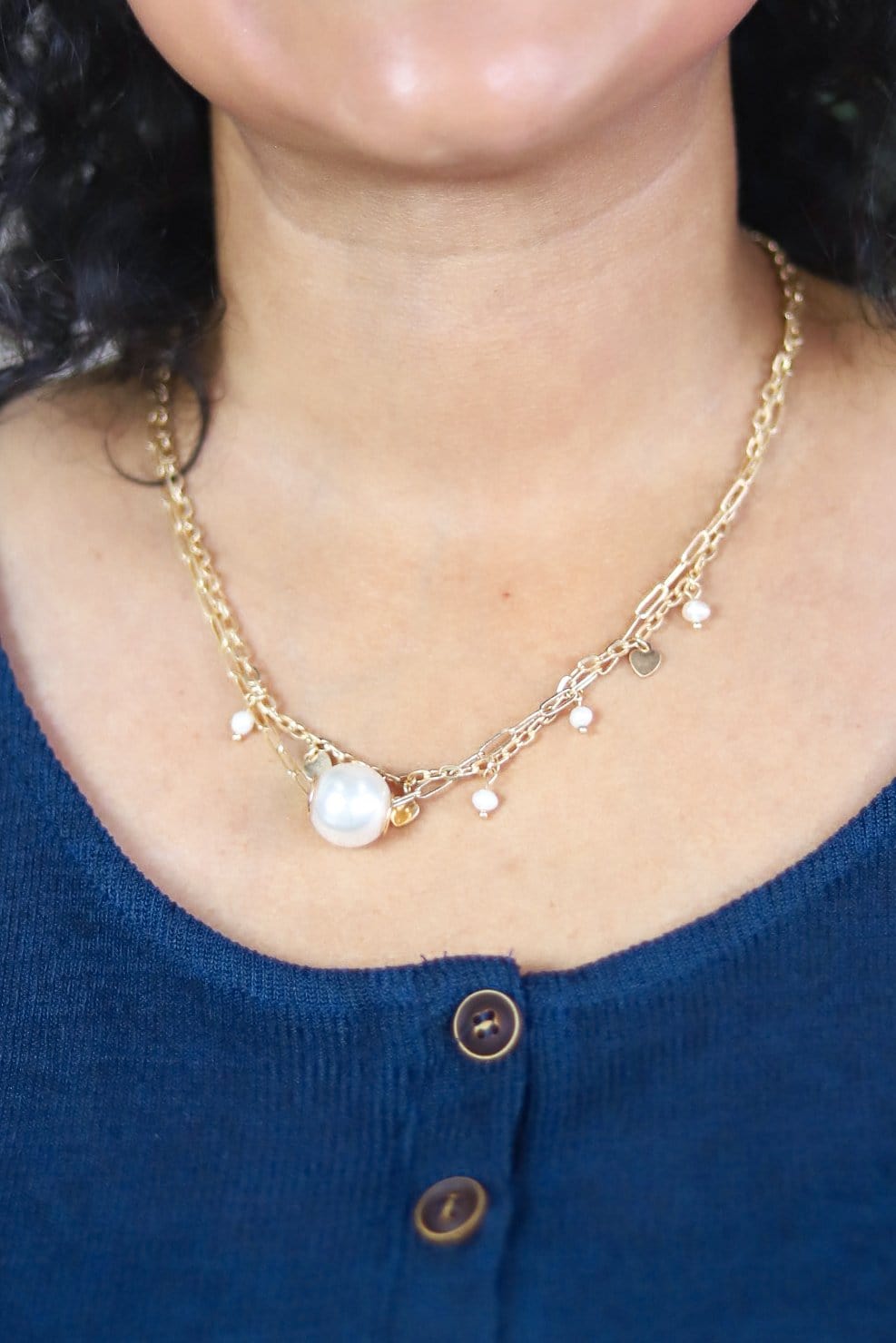 Pearl Detail Double Necklace Set
