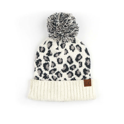 Leopard Knit Pom Beanie
