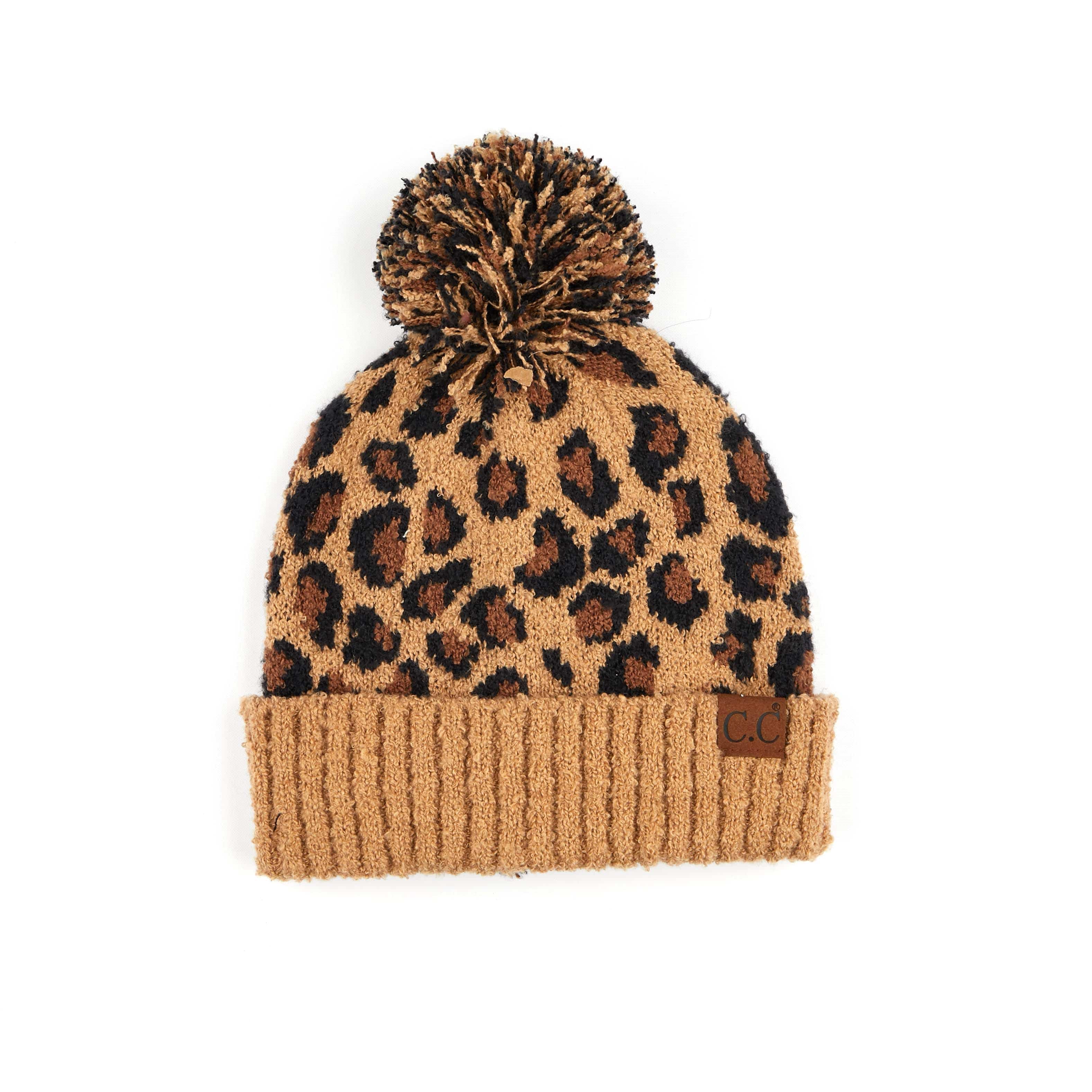Leopard Knit Pom Beanie
