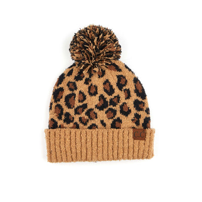 Leopard Knit Pom Beanie